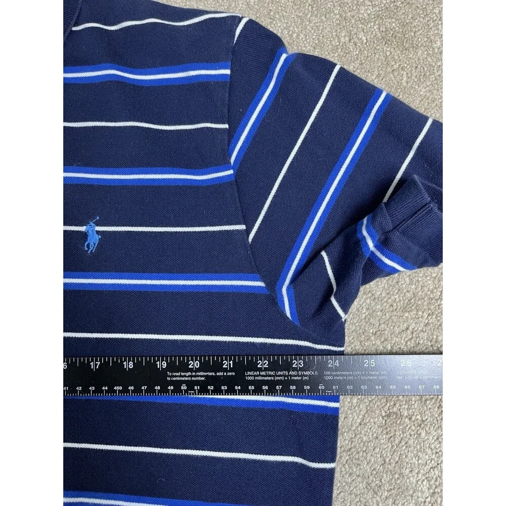 VTG 90s Y2K Polo Ralph Lauren Men's XL Polo Shirt Navy Blue Striped Short Sleeve